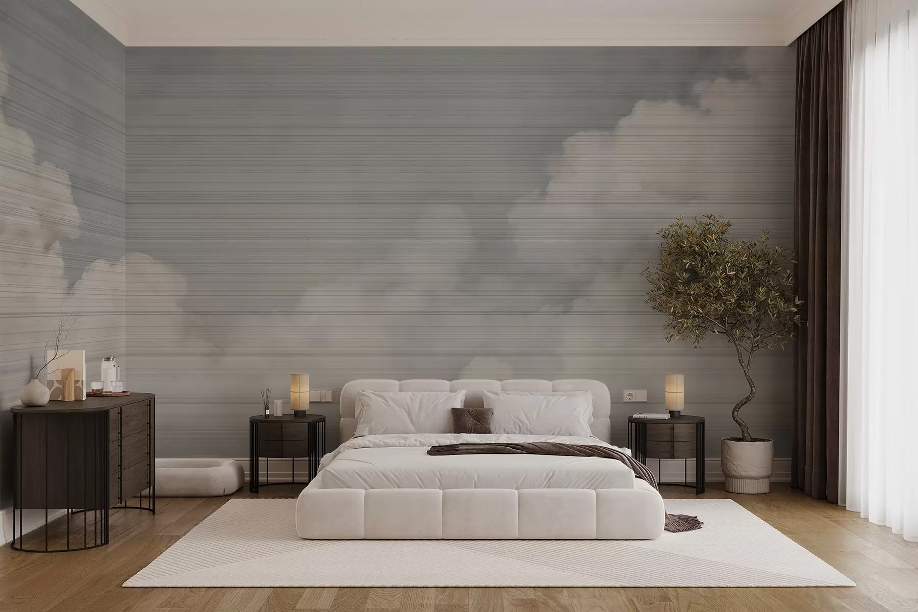 Fotobehang Zachte horizon, pastel bewolkt landschap w03630v1