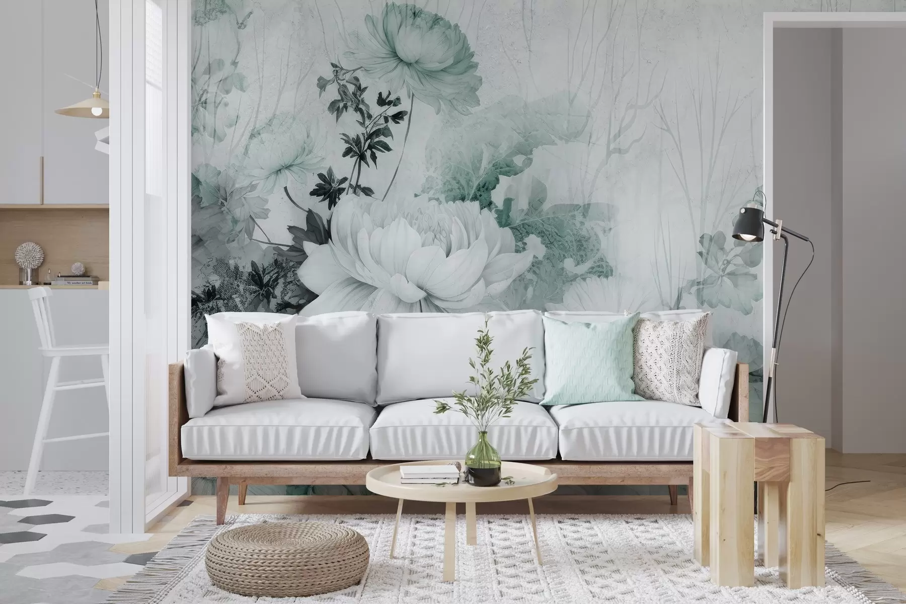 Fotobehang Vintage bloemen op een oude gebarsten muur w03654v2