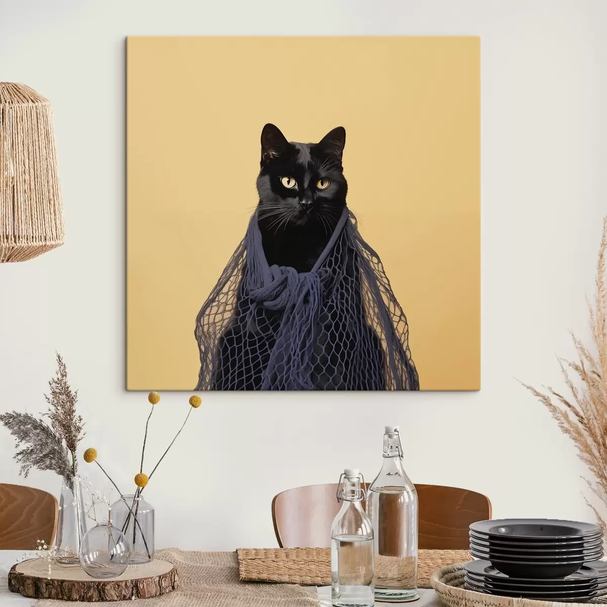  Schilderijen Zwarte kat in een net s43959