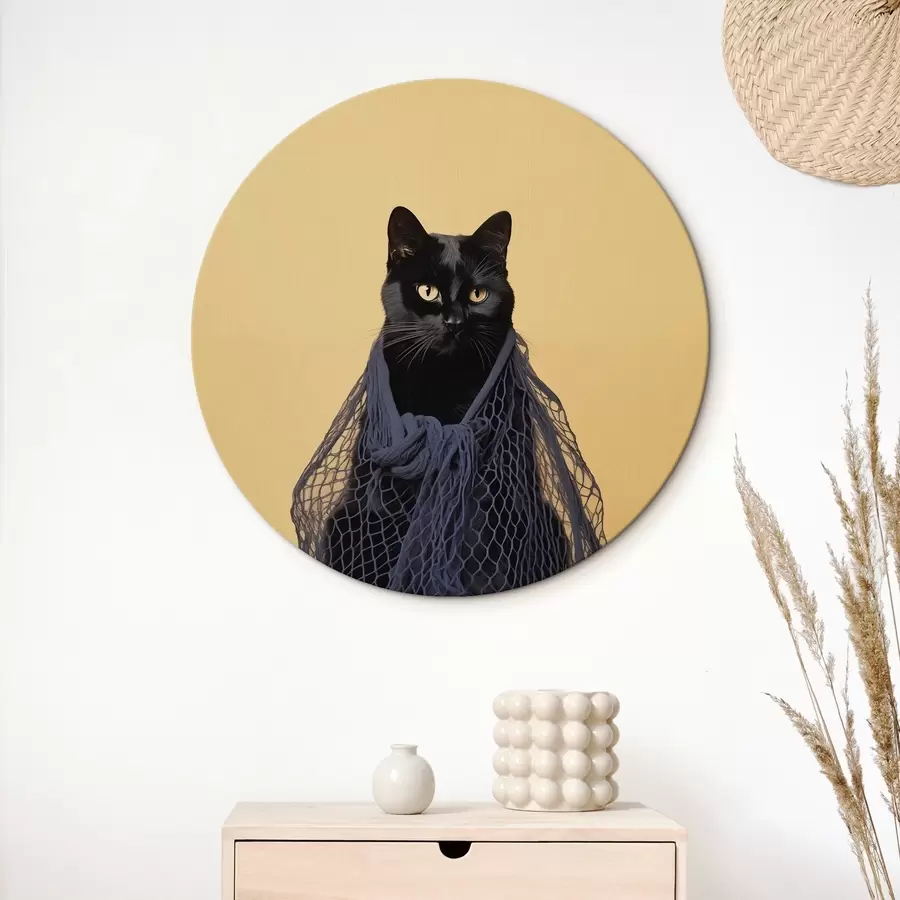  Schilderijen Zwarte kat in een net r43959