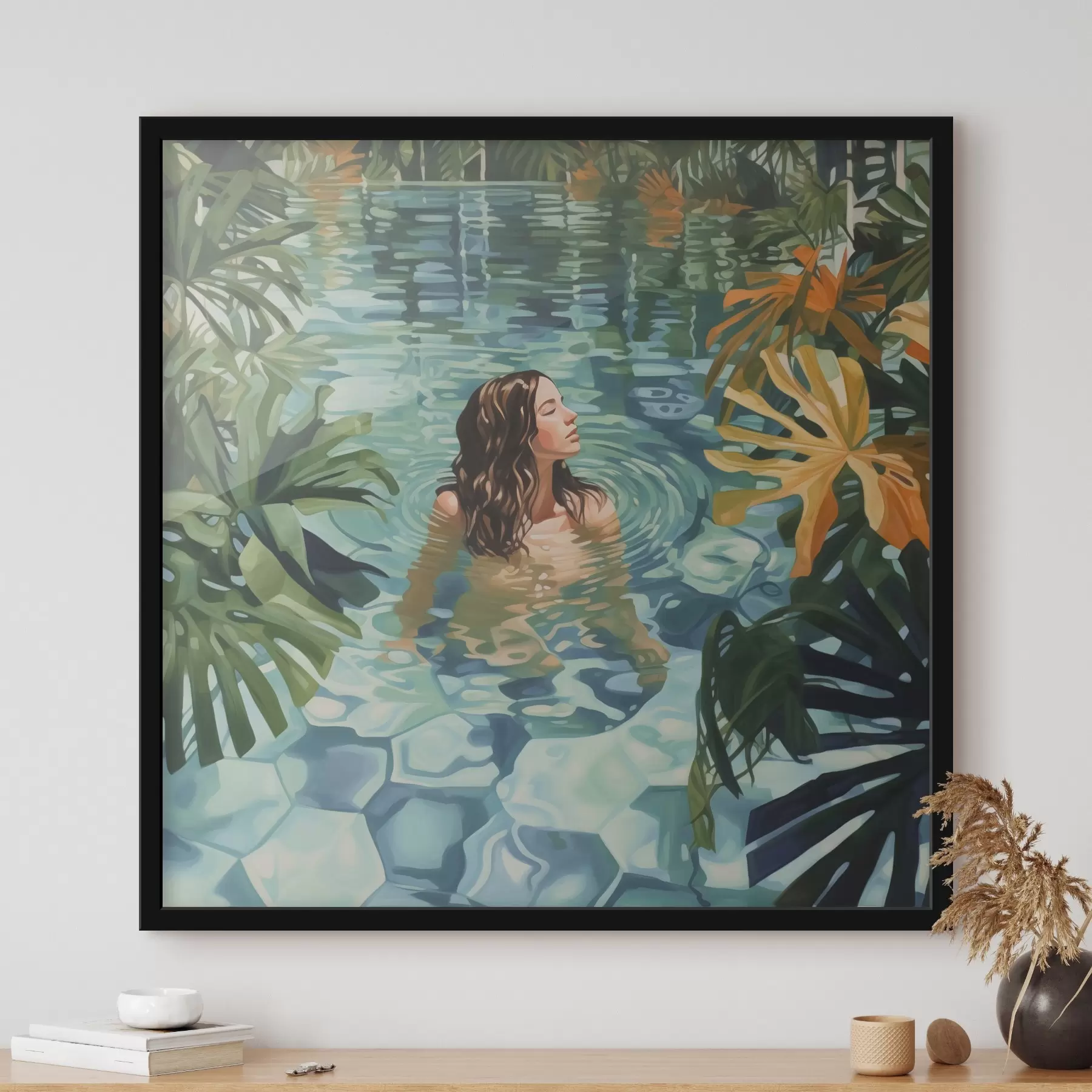 Papier peint photo Fille dans la piscine imitation peinture f43961