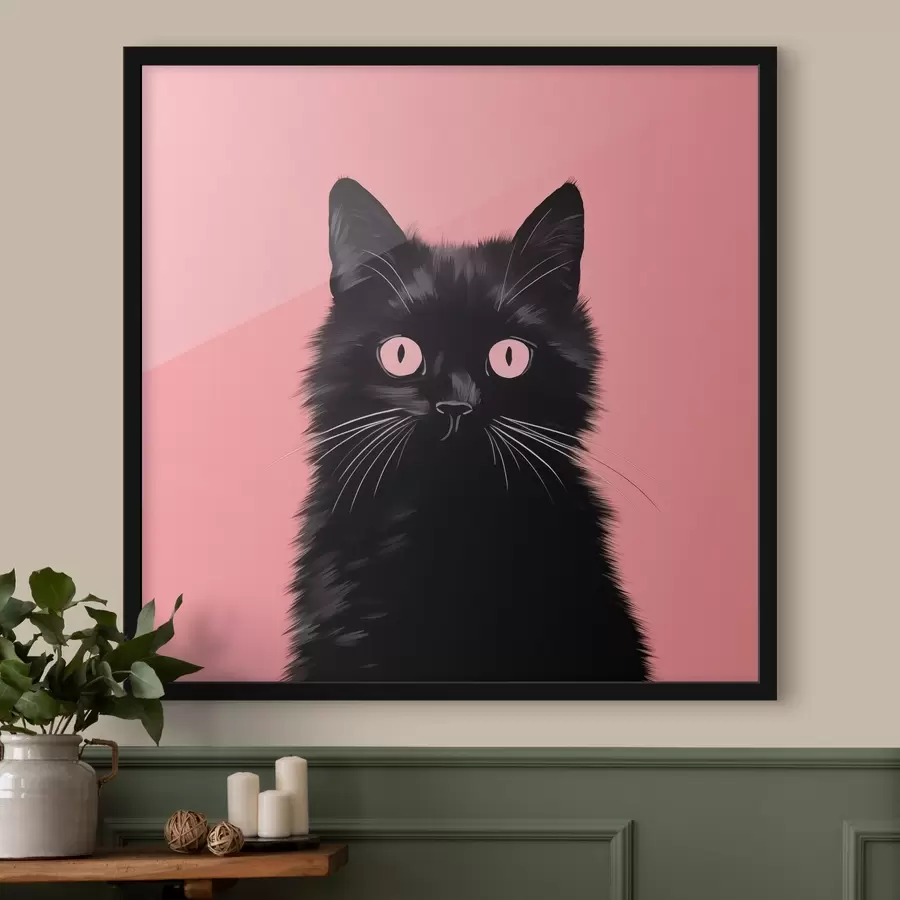 Fotobehang Zwarte kat op roze f43963