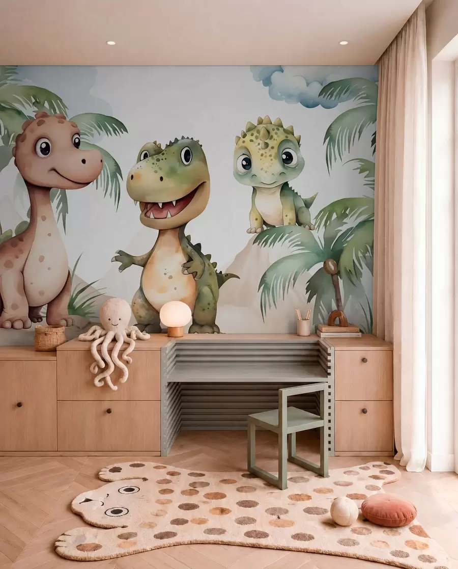 Fotobehang Drie kleine dinosaurussen w03675
