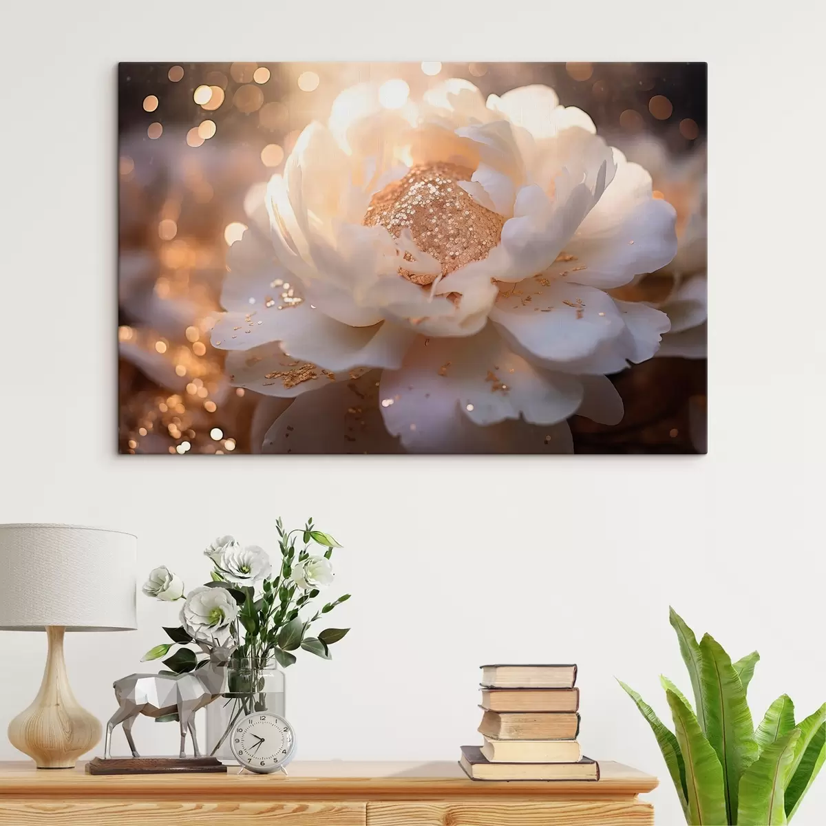  Peintures Fleur blanche avec des pièces de monnaie au milieu s43948