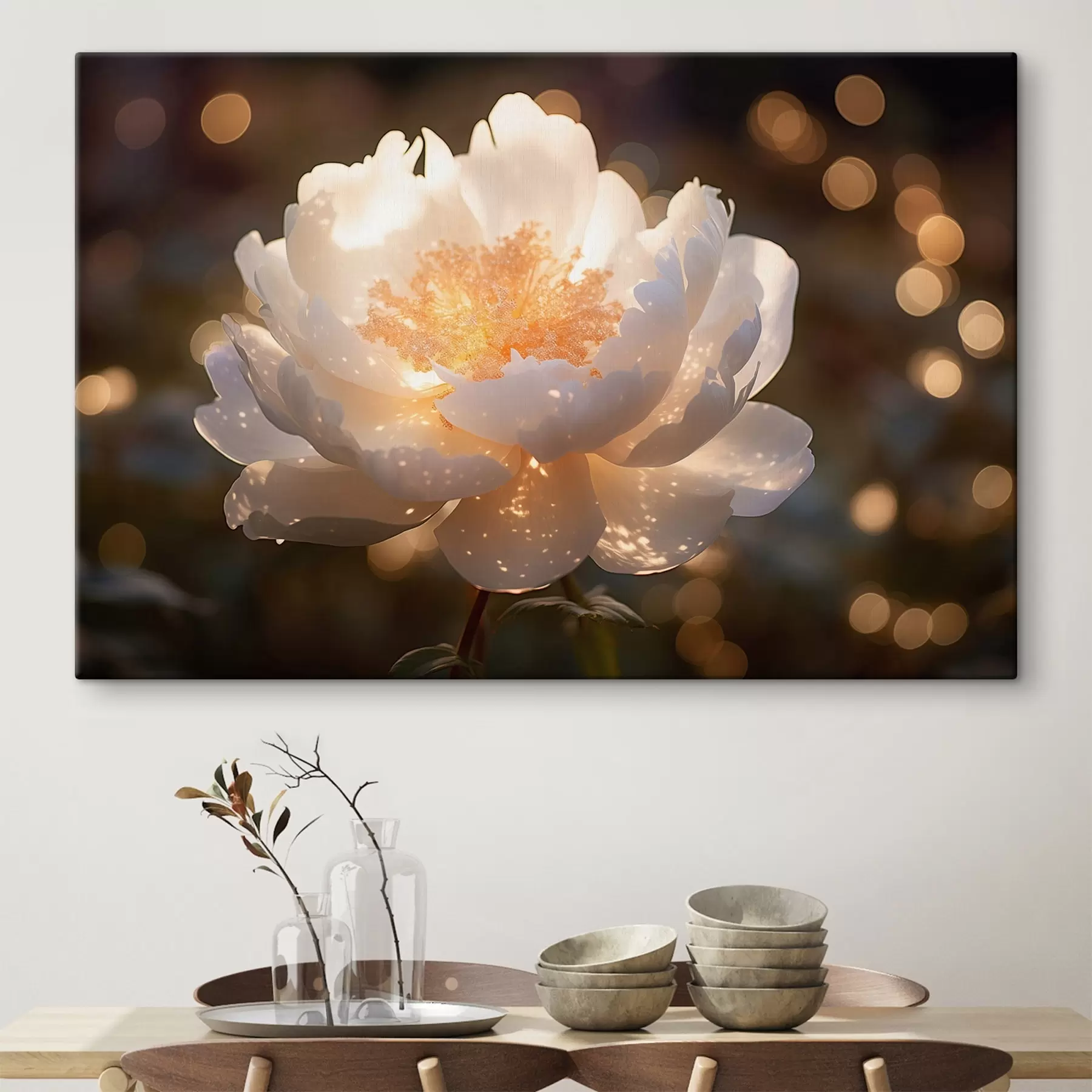  Schilderijen Witte bloem met gloeiend midden s43949