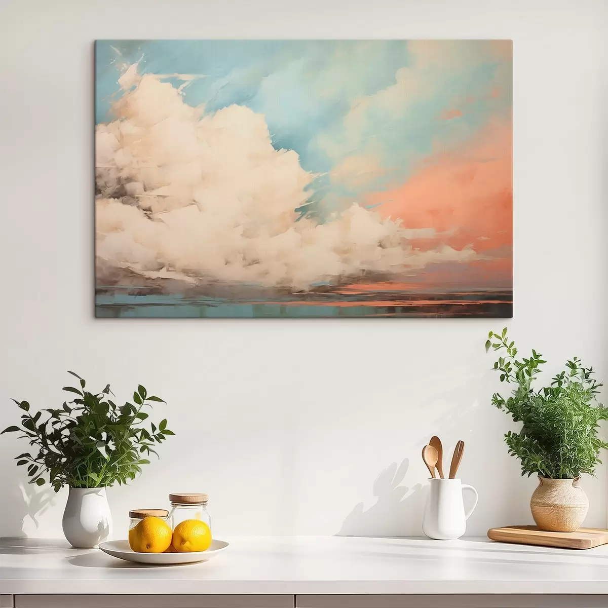  Schilderijen Abstracte mist over de zee in acrylschilderstijl s43952