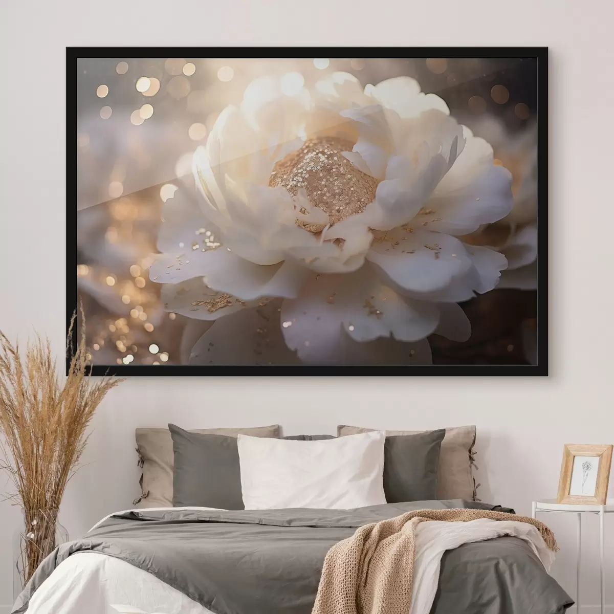 Affiche Fleur blanche avec des pièces de monnaie au milieu f43948