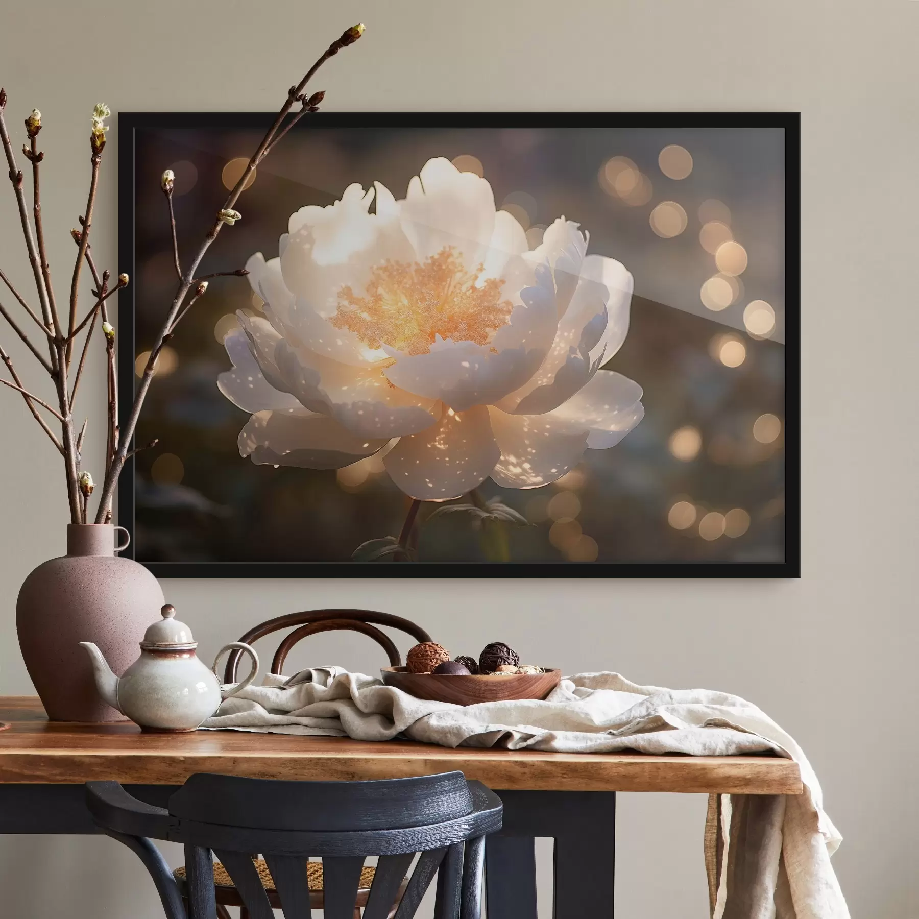 Fotobehang Witte bloem met gloeiend midden f43949