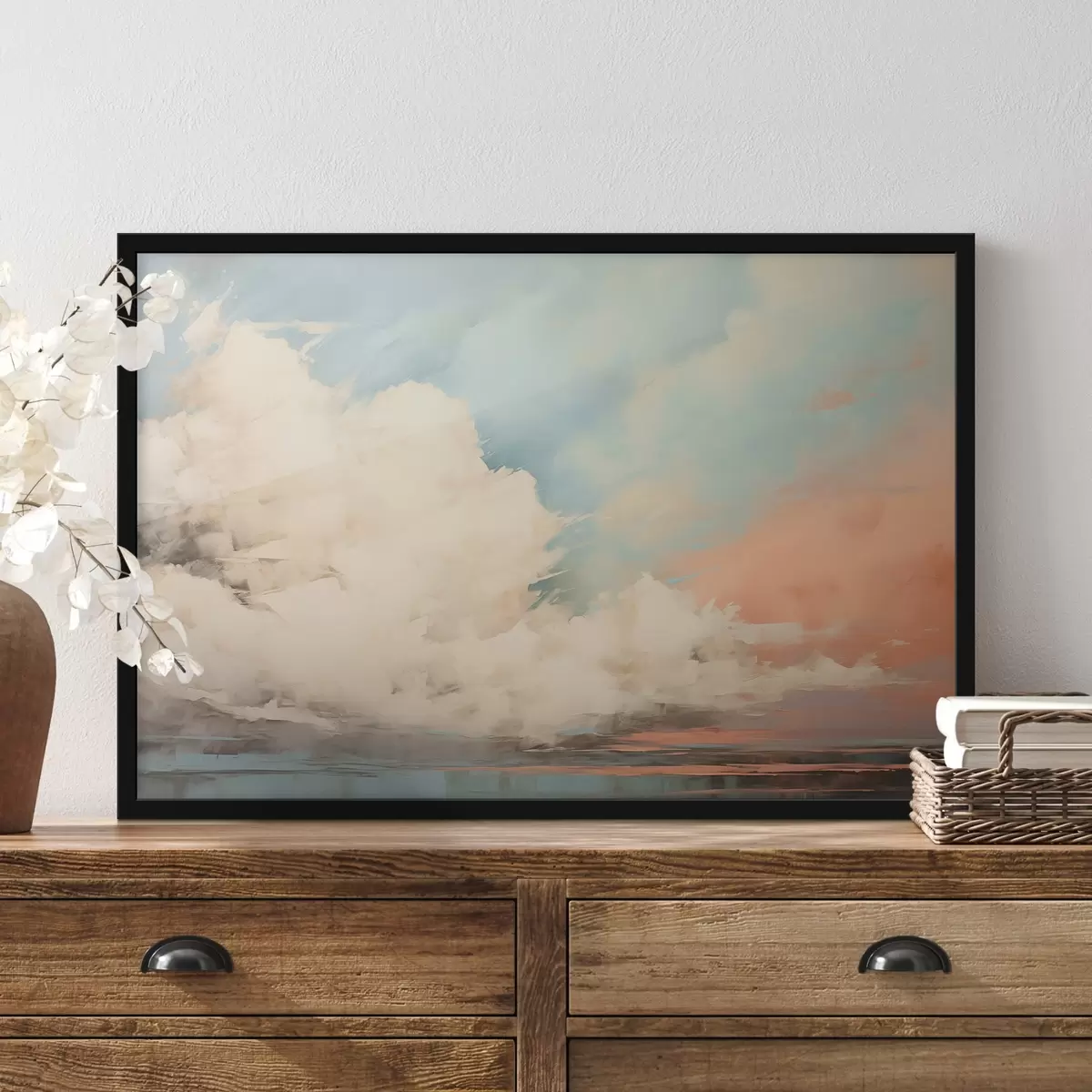 Poster Abstracte mist over de zee in acrylschilderstijl f43952