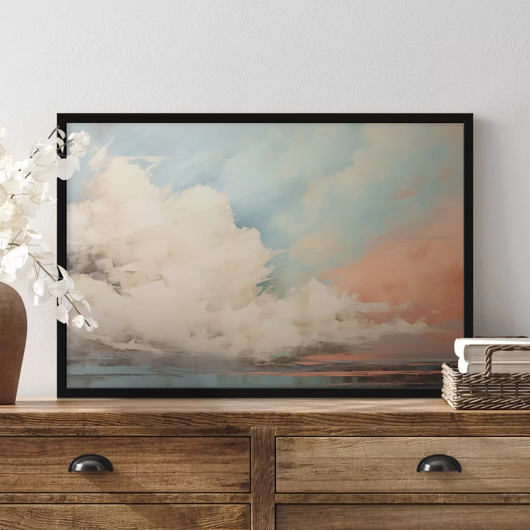 Fotobehang Abstracte mist over de zee in acrylschilderstijl f43952