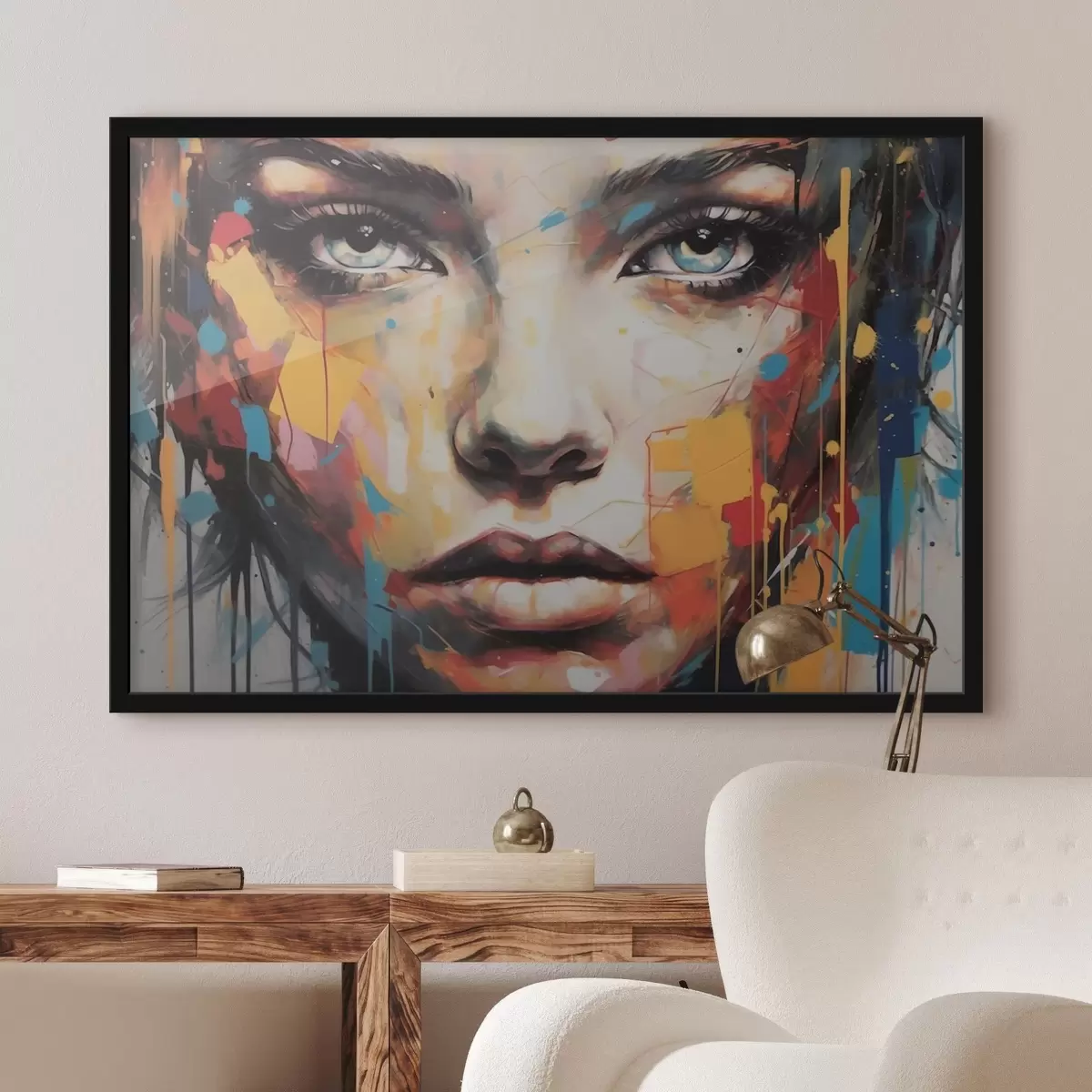 Poster Portret in gekleurde streken f43982