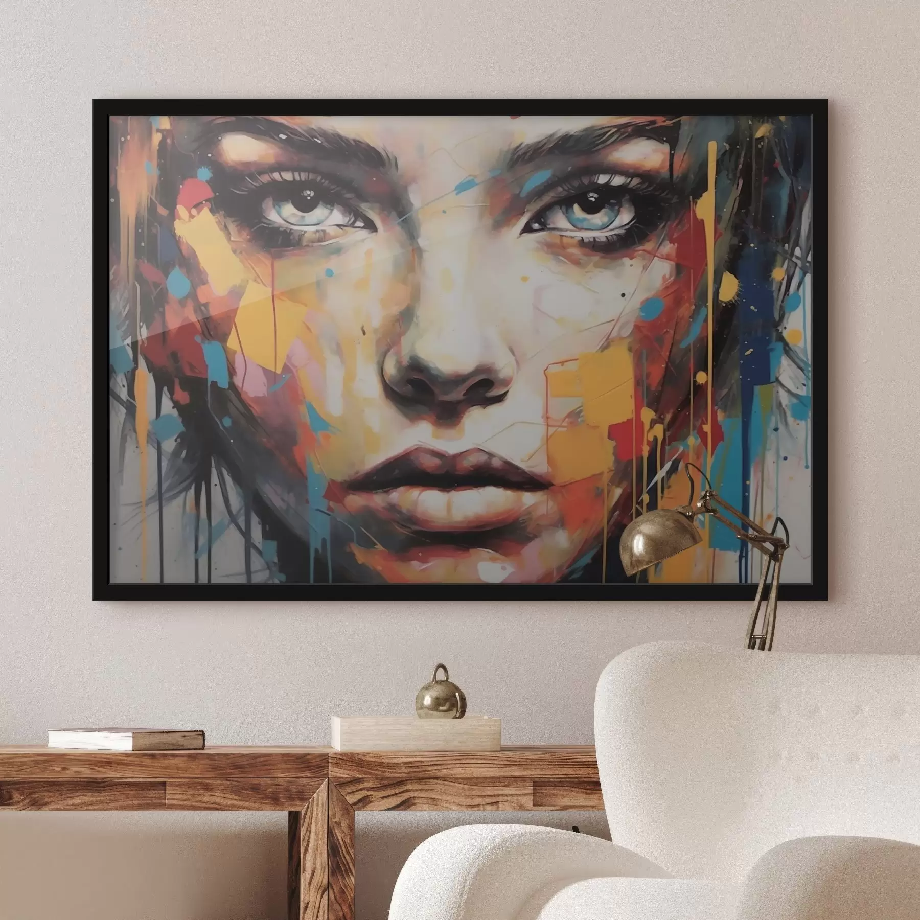 Fotobehang Portret in gekleurde streken f43982