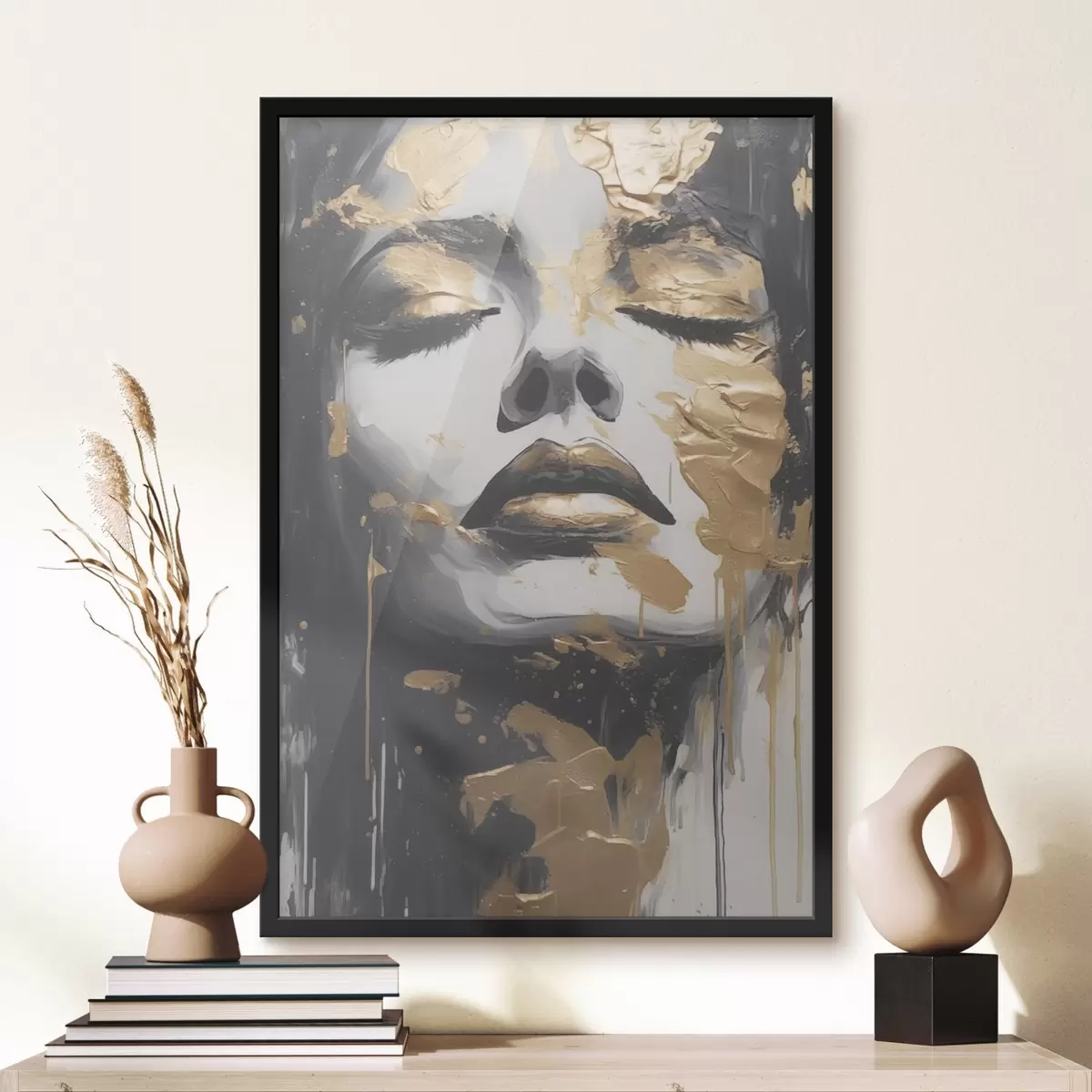 Poster Portret van een vrouw met abstracte streken f43988