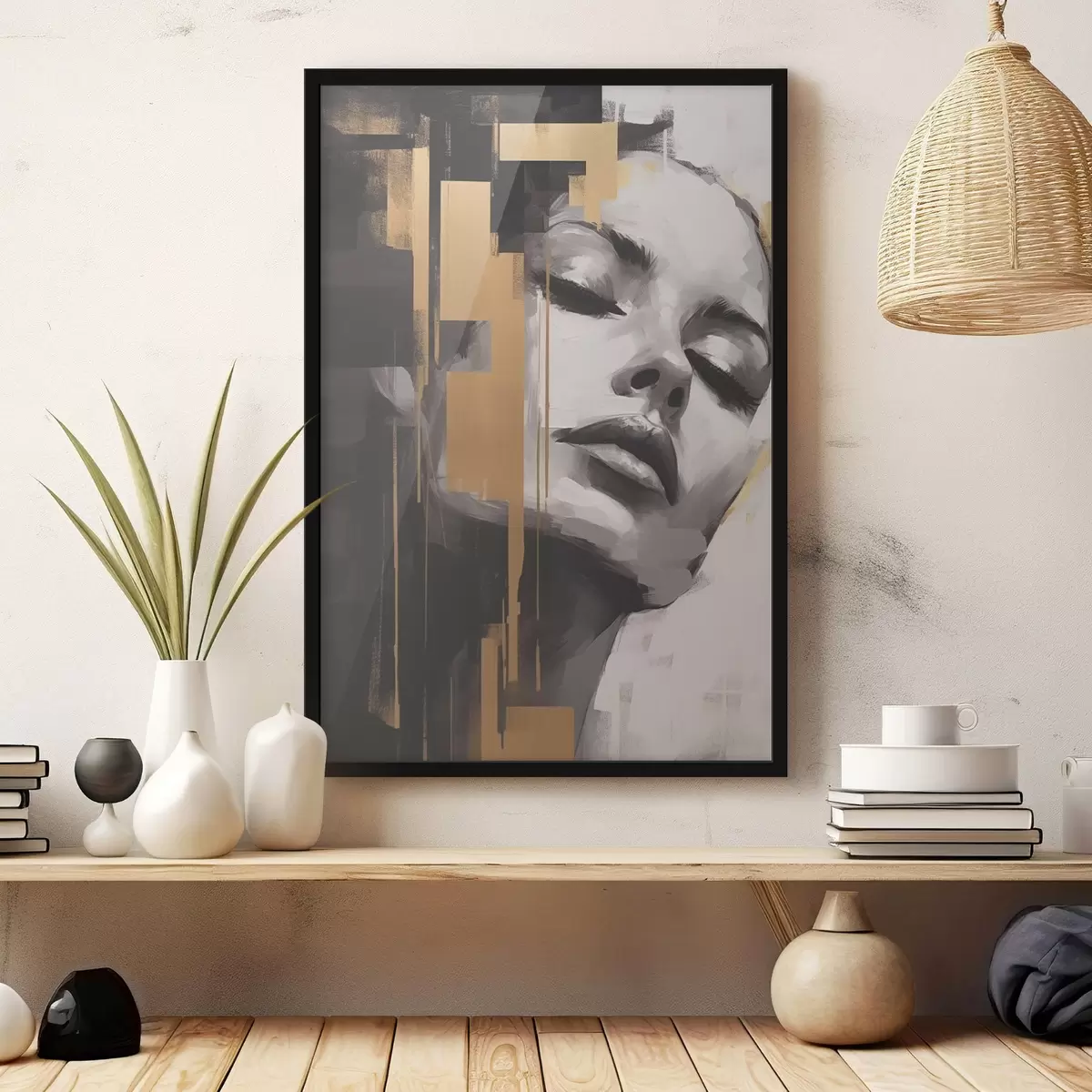 Affiche Portrait de femme aux accents géométriques f43989