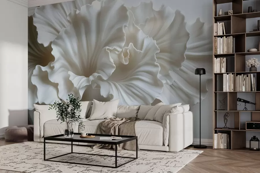 Fotobehang delicate witte bloemblaadjes met ingewikkelde golvende randen w03620