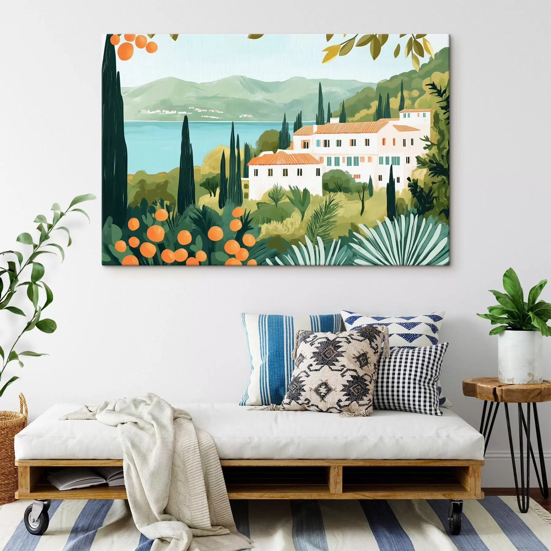 Papier peint photo Paysages méditerranéens avec orangers et maisons, côte maritime s44027