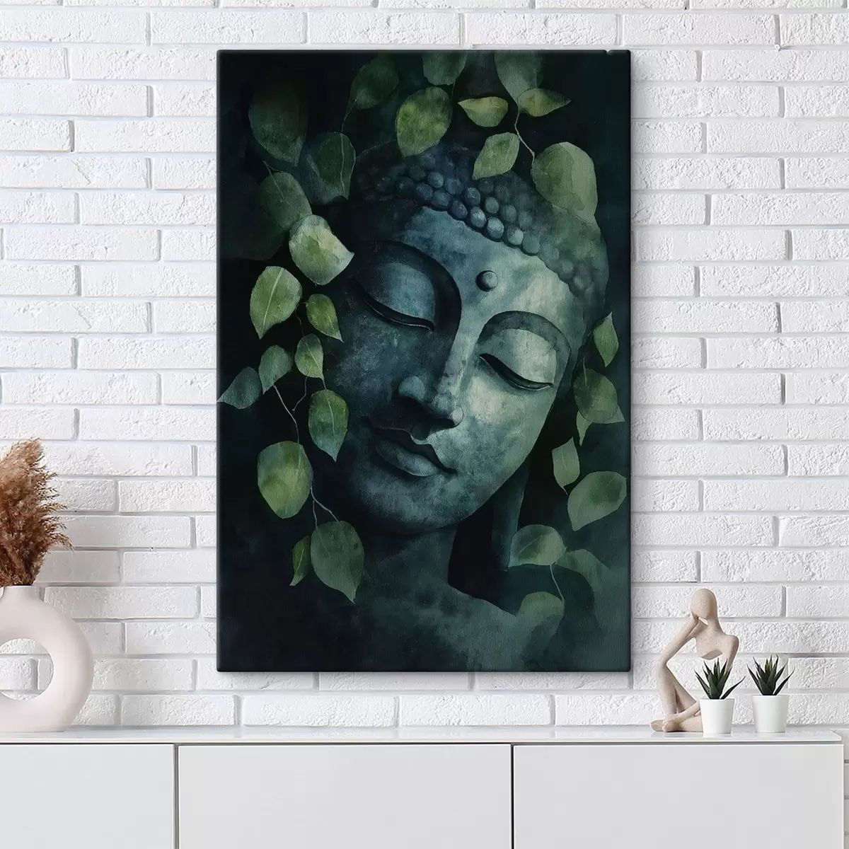  Peintures Bouddha aux yeux fermés, méditation, couleurs vertes s44030
