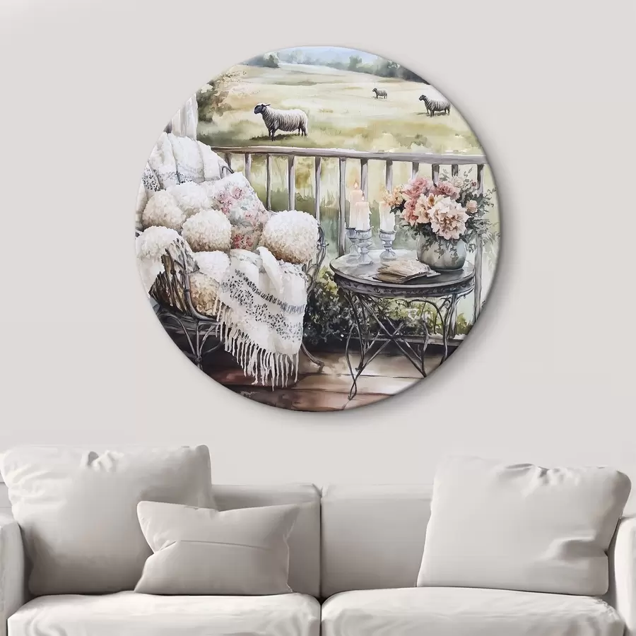  Peintures Ferme de campagne avec moutons, champs, fleurs rustiques, style aquarelle r44014