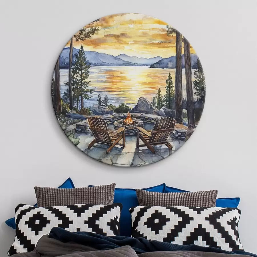  Peintures Lac avec montagnes au coucher du soleil, voyage, cheminée confortable, aquarelle r44018