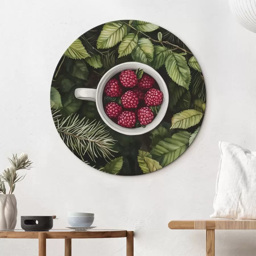  Schilderijen Kopje frambozen in het groene bos, natuur, aquarel stijl r44021