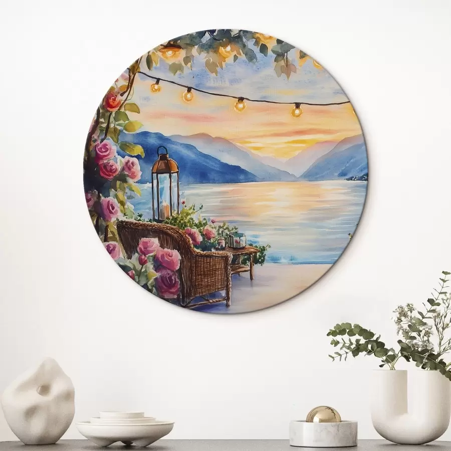  Peintures Magnifique coucher de soleil dans les montagnes, lac, roses, style boho r44025