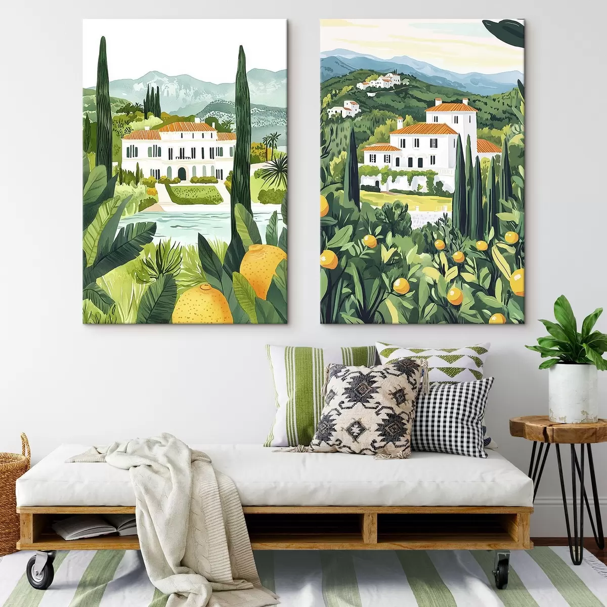  Peintures Paysages méditerranéens avec arbres et maisons, côte maritime, Espagne m00450