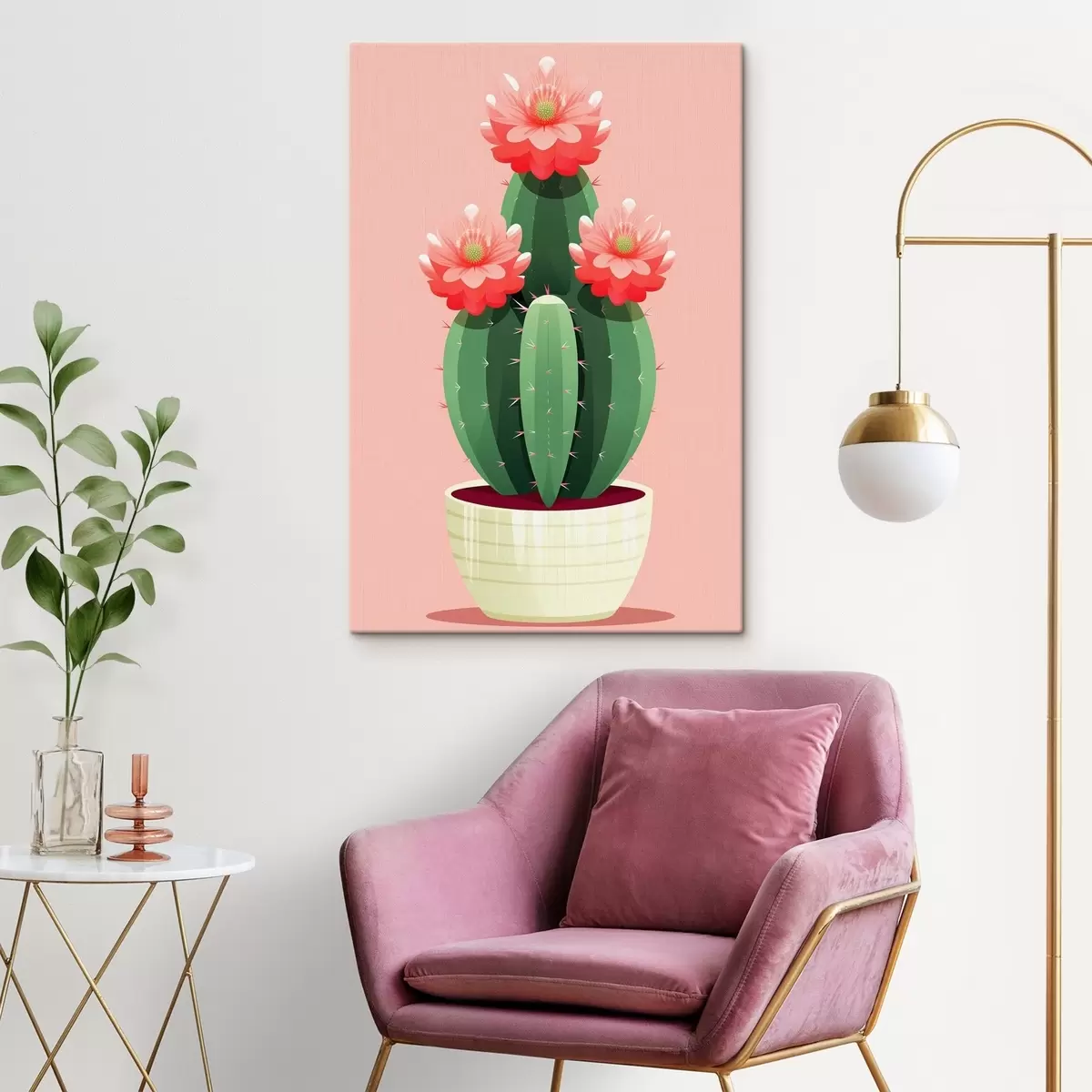  Peintures Cactus en fleurs dans un pot s43996
