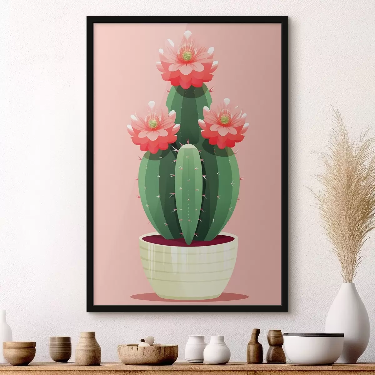 Poster Bloeiende cactus in een pot f43996