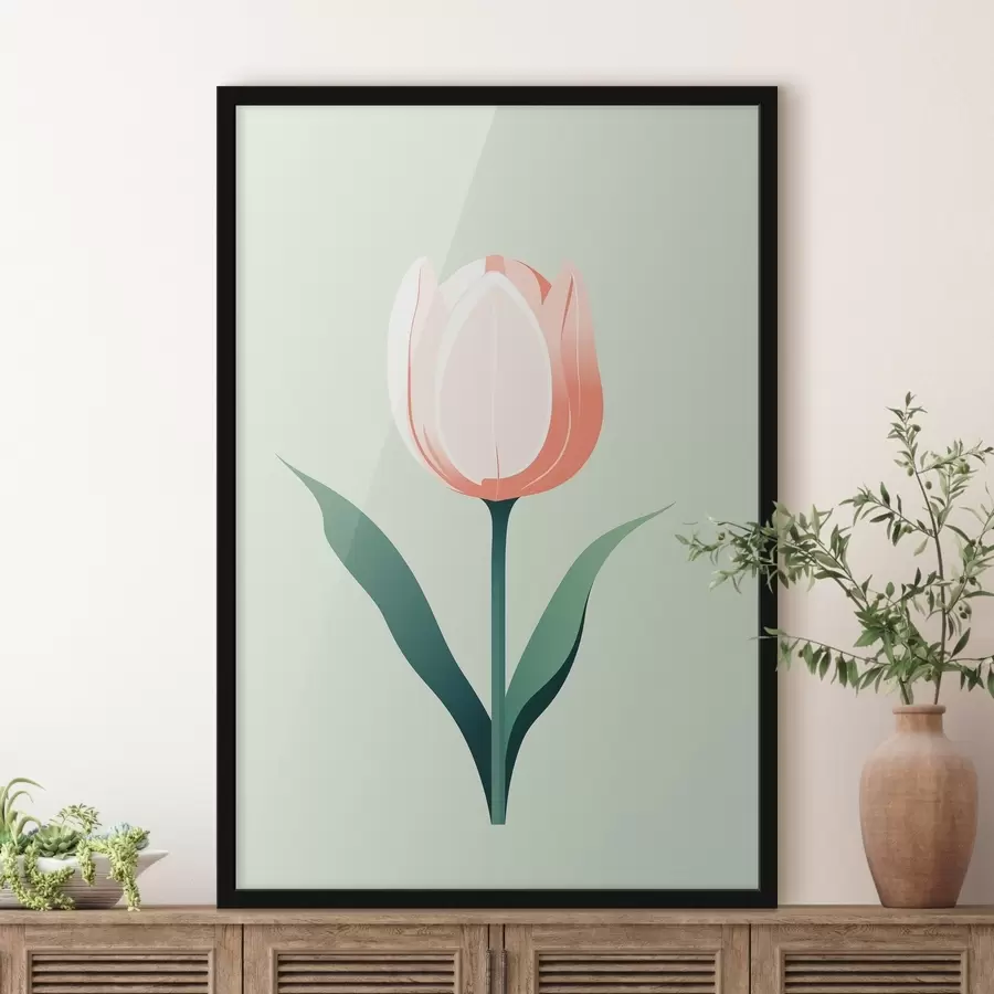 Fotobehang Geschilderde tulp op lichtgroene achtergrond f44000