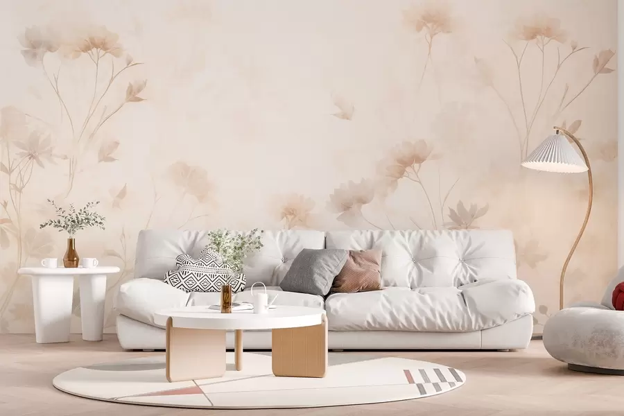 Fotobehang Pastel wilde bloemen in aquarelstijl w09037