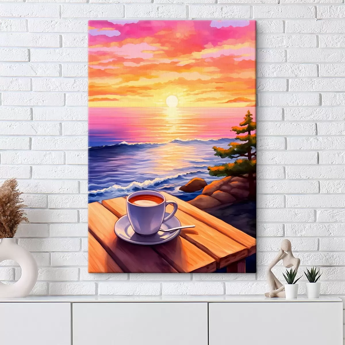  Peintures Tasse de café sur fond de paysage s44105