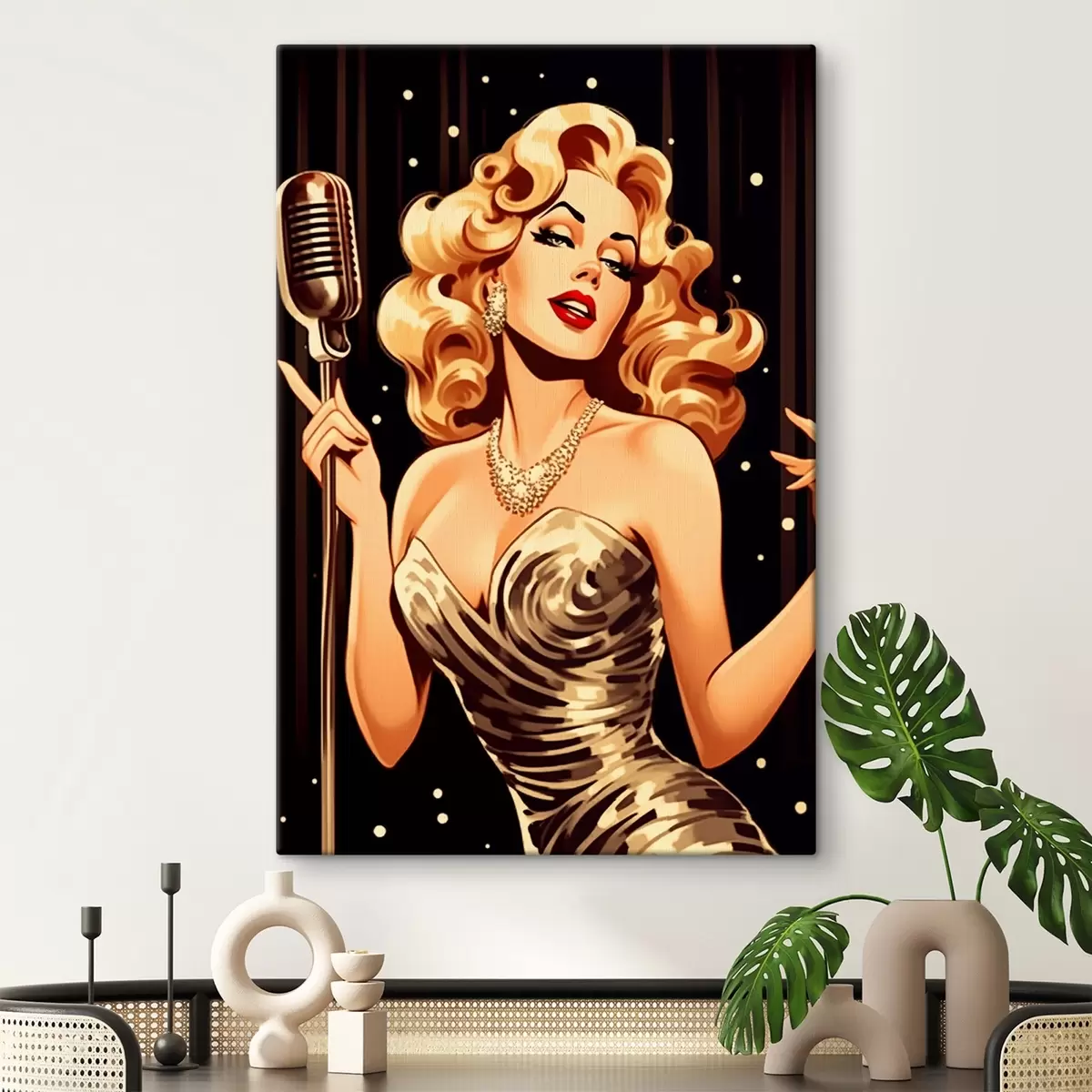  Peintures Fille avec un microphone s44112