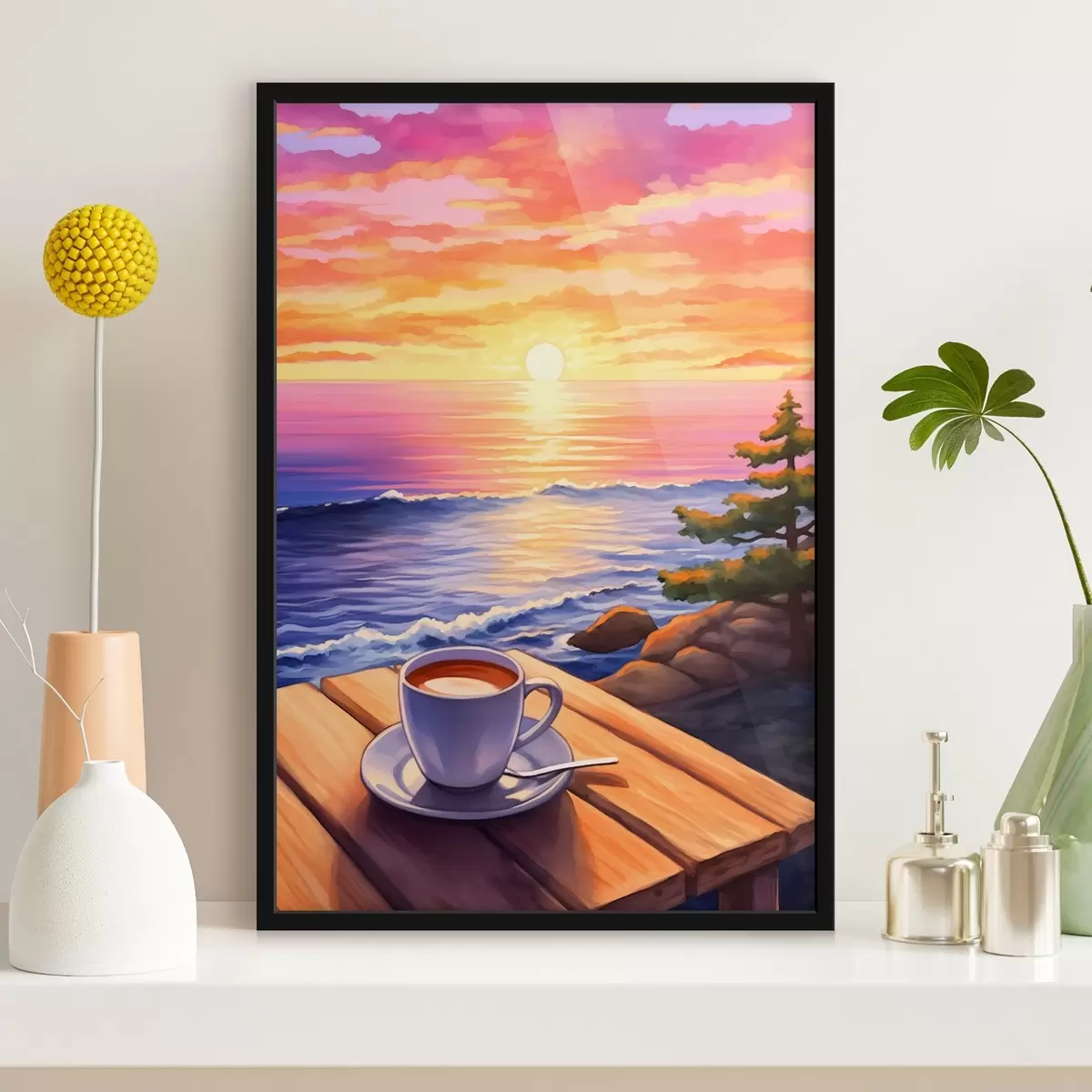 Affiche Tasse de café sur fond de paysage f44105