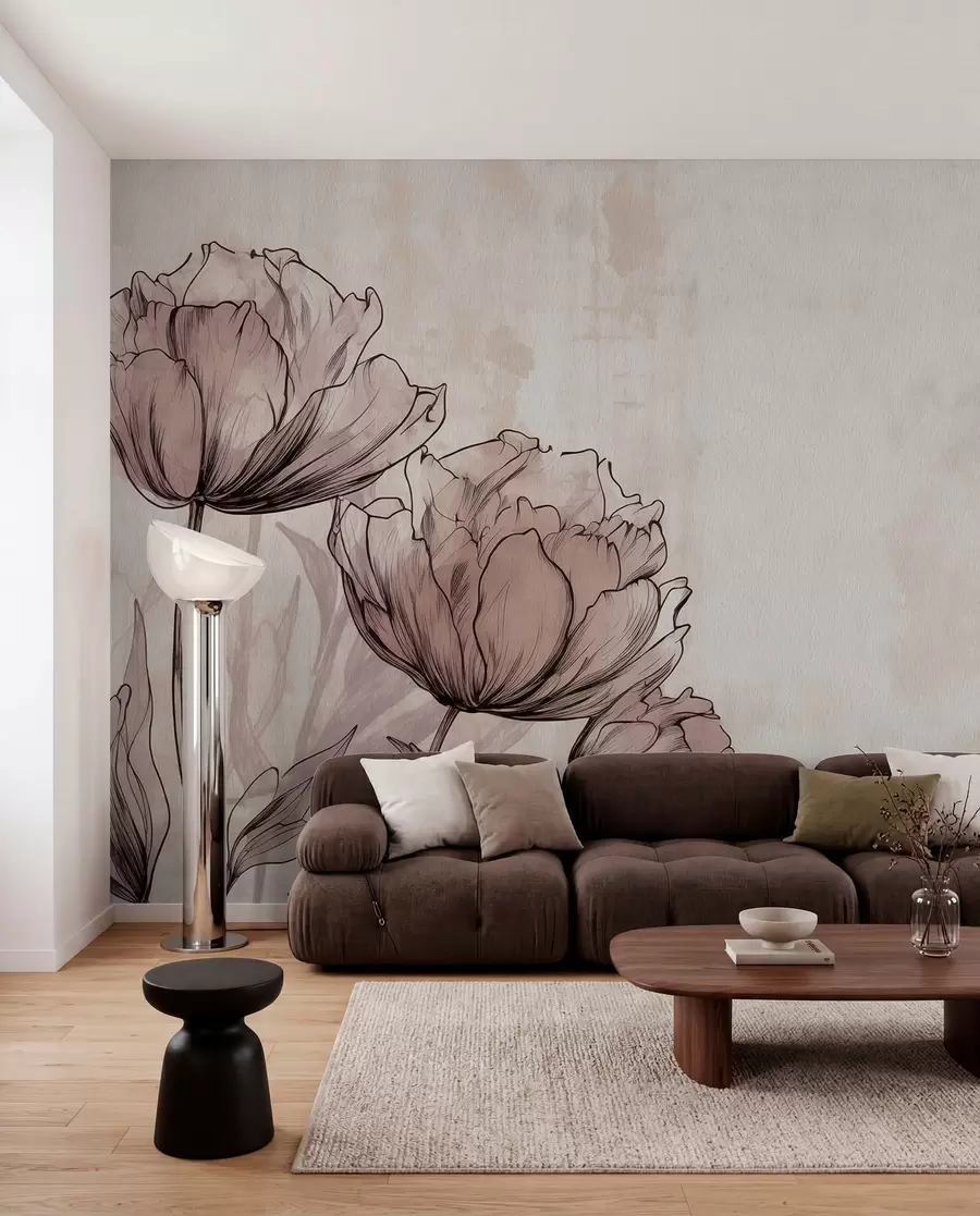 Fotobehang Pastel tulpen met een licht vintage effect w03796