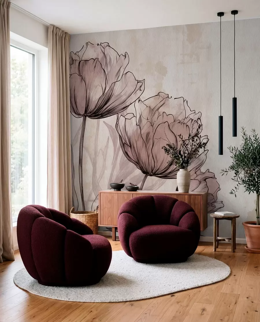 Fotobehang Pastel tulpen met een licht vintage effect w03796