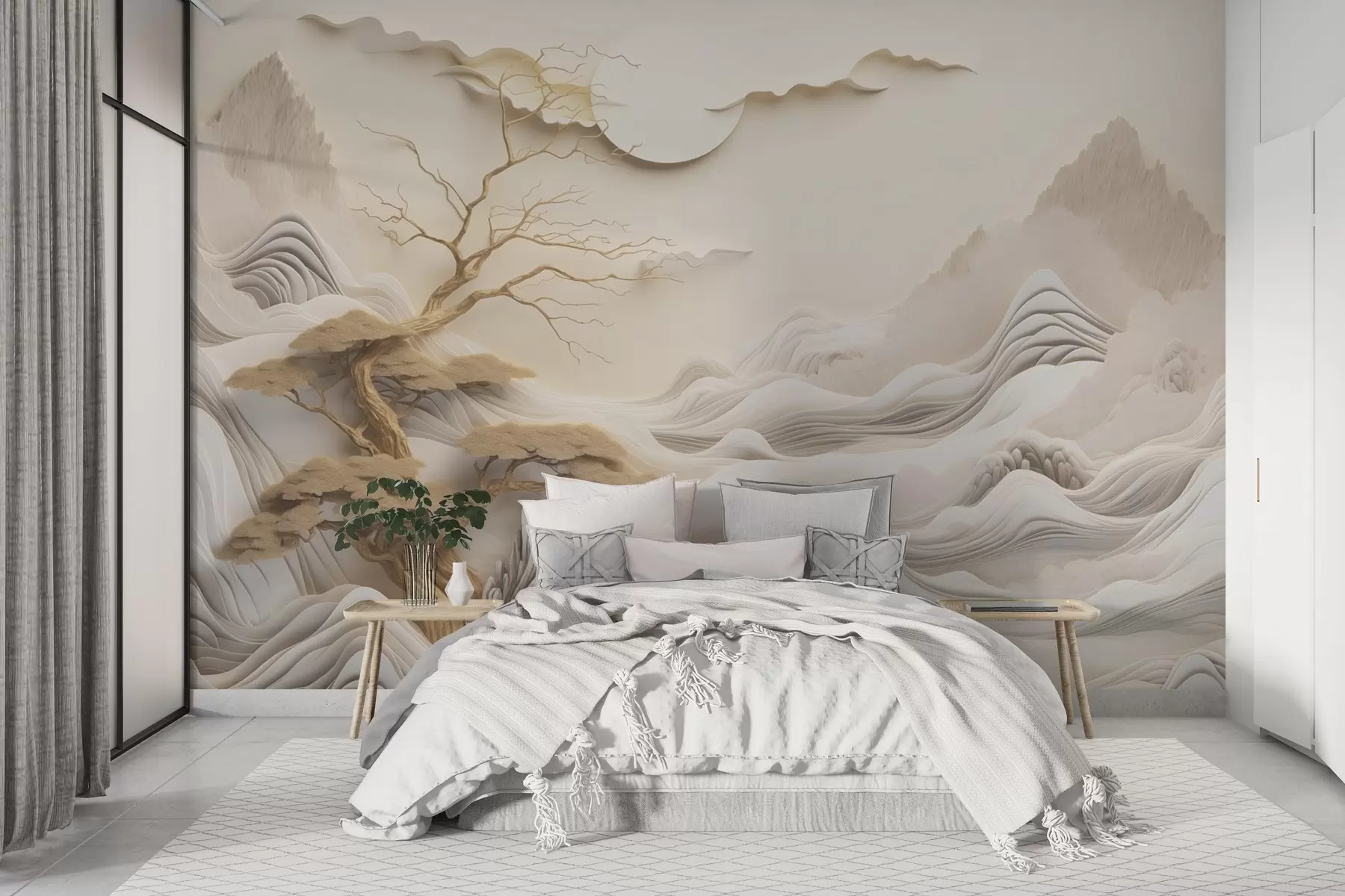 Fotobehang Oosters landschap met bomen en bergen w03803