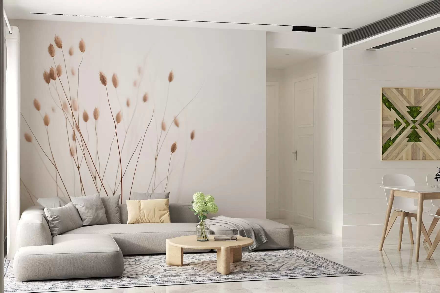 Fotobehang Minimalistische takken met aartjes op een witte achtergrond w03805