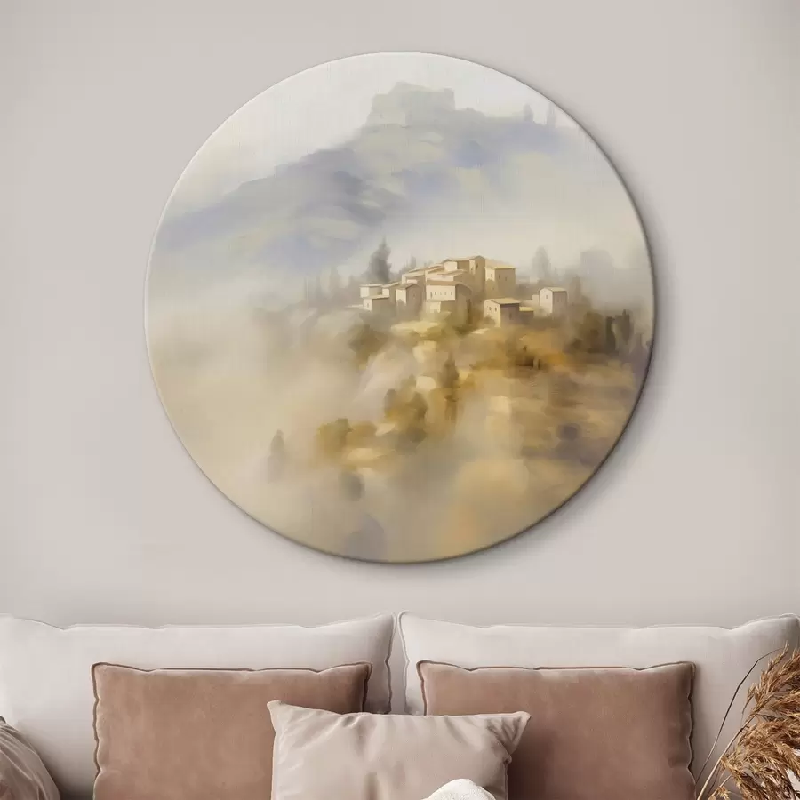  Schilderijen Dorp tegen de achtergrond van bergen r44127