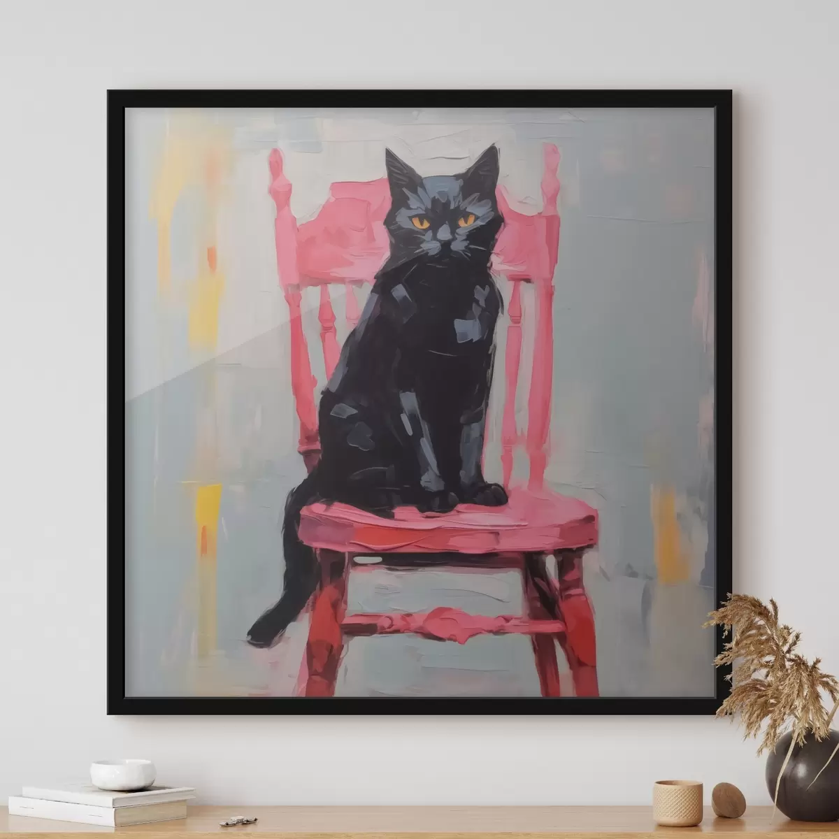 Affiche Chat noir sur une chaise f44130