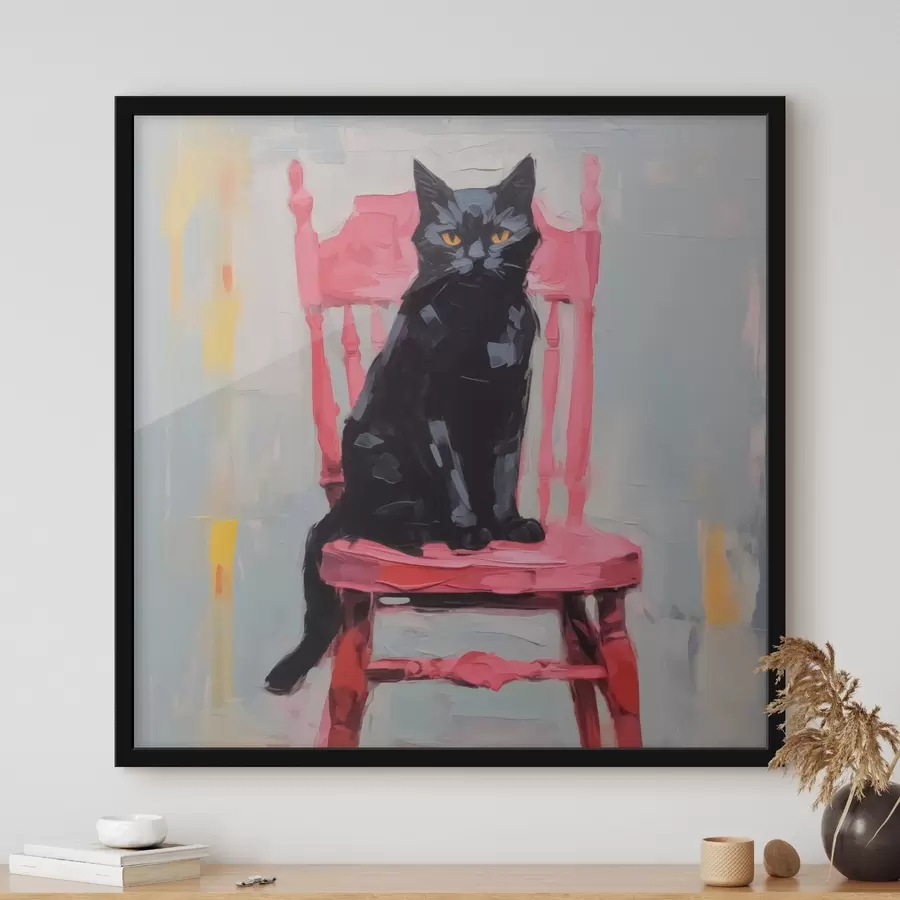 Fotobehang Zwarte kat op een stoel f44130