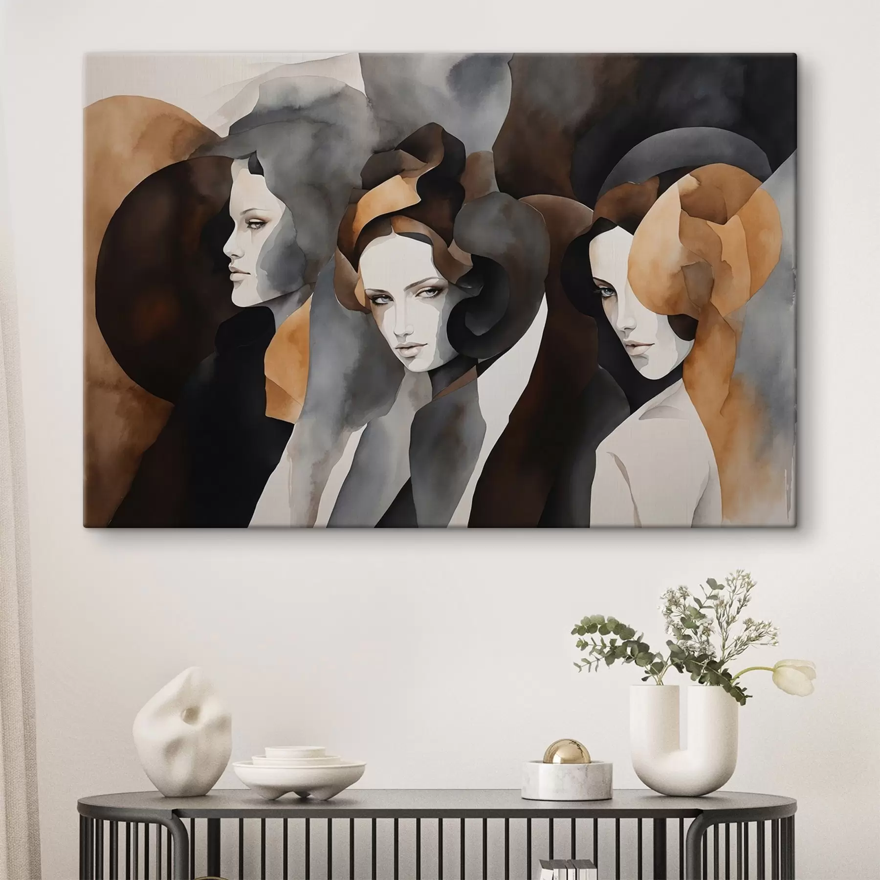 Fotobehang Abstract schilderij met vrouwengezichten s44060