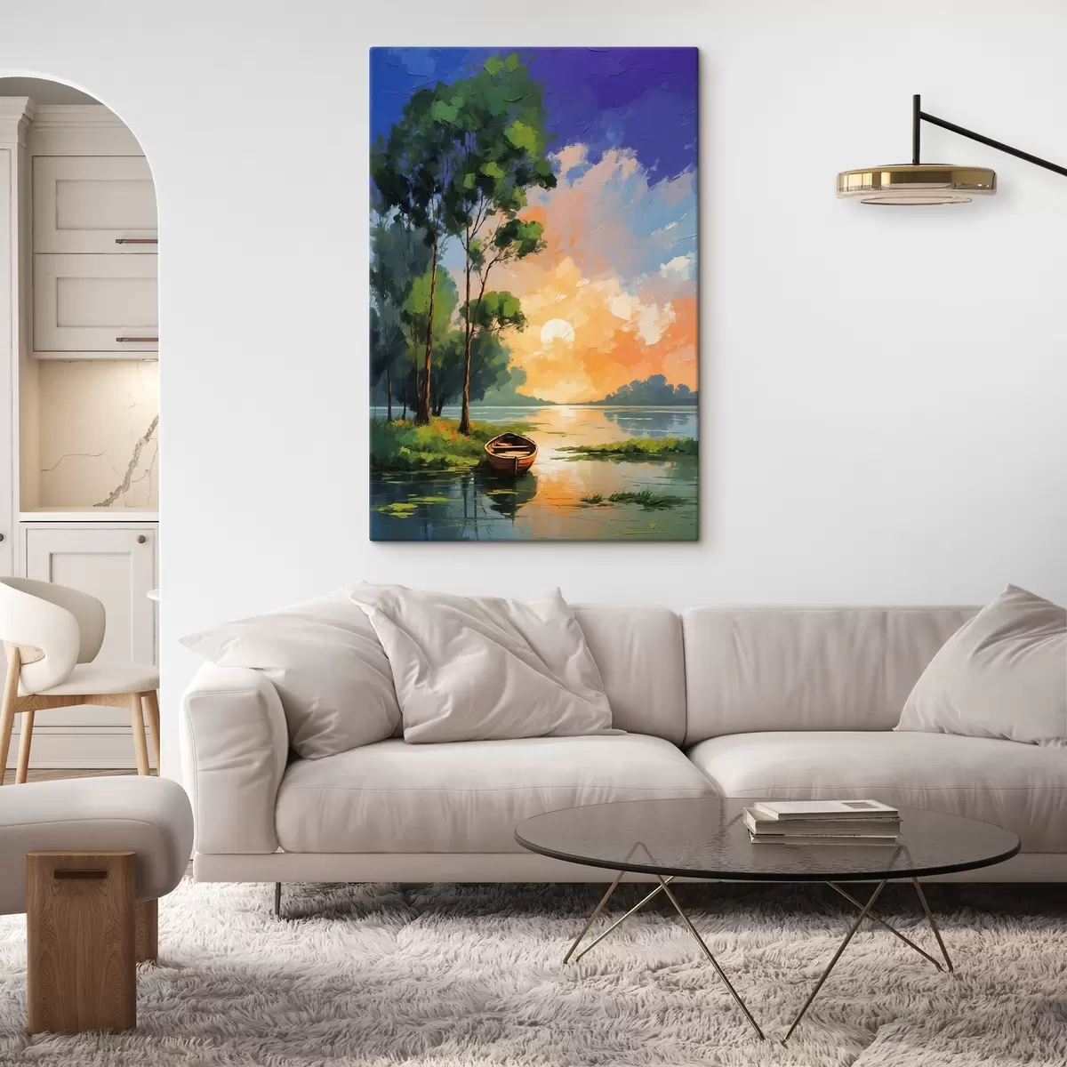  Peintures Bateau près d'une île en peinture acrylique s44065