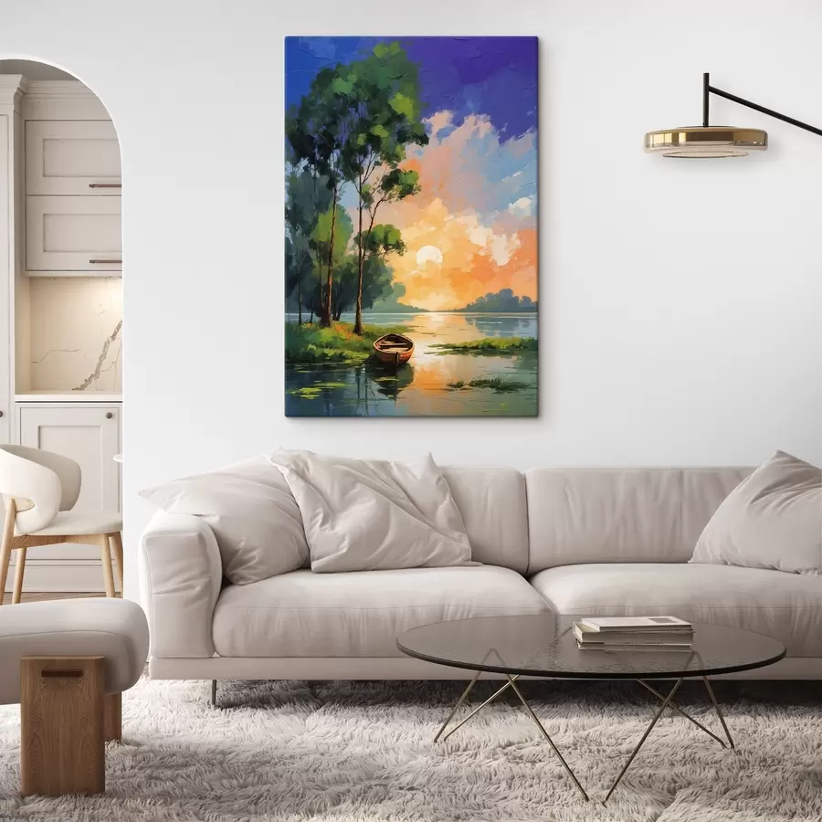  Peintures Bateau près d'une île en peinture acrylique s44065