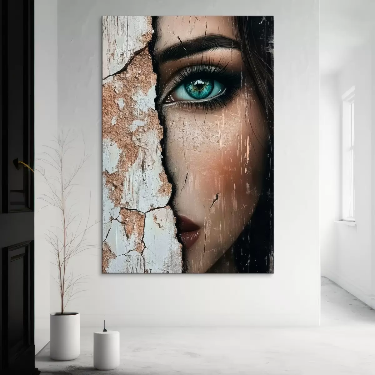  Peintures Visage de fille derrière un vieux mur s44069