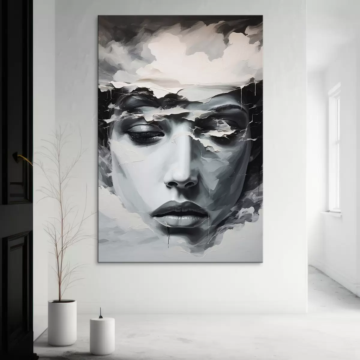  Schilderijen Abstract vrouwelijk gezicht in acrylschilderstijl s44070