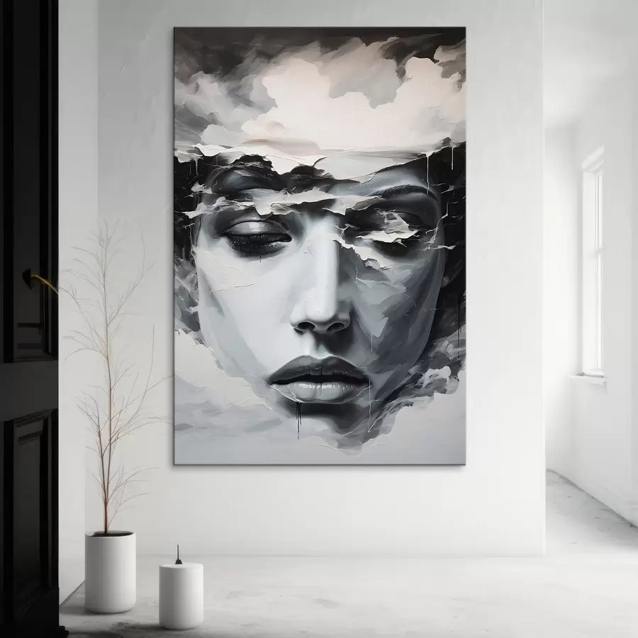  Peintures Visage féminin abstrait à l'acrylique s44070