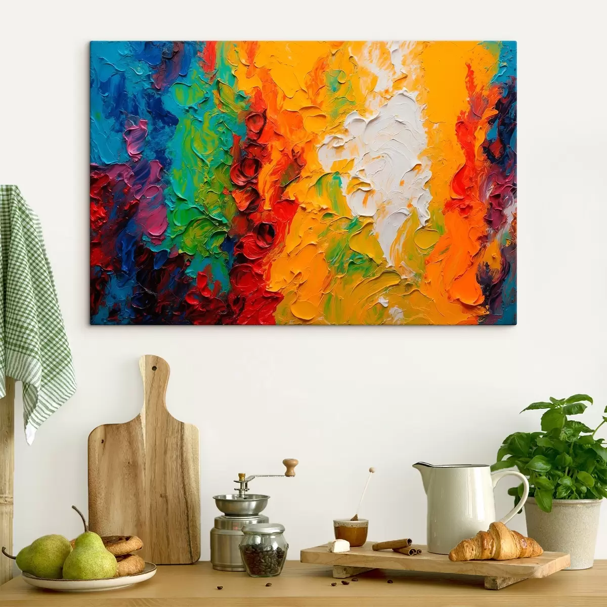  Schilderijen Abstract olieverfschilderij met regenboogkleuren s44073