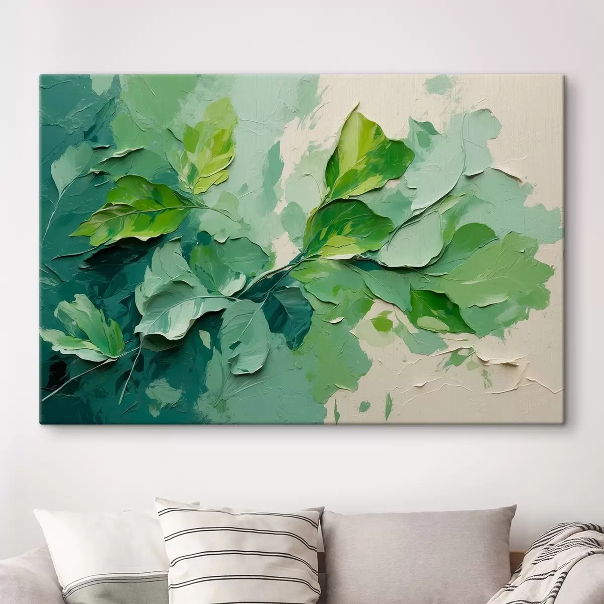  Peintures Branche avec feuilles vertes en peinture à l'huile s44075