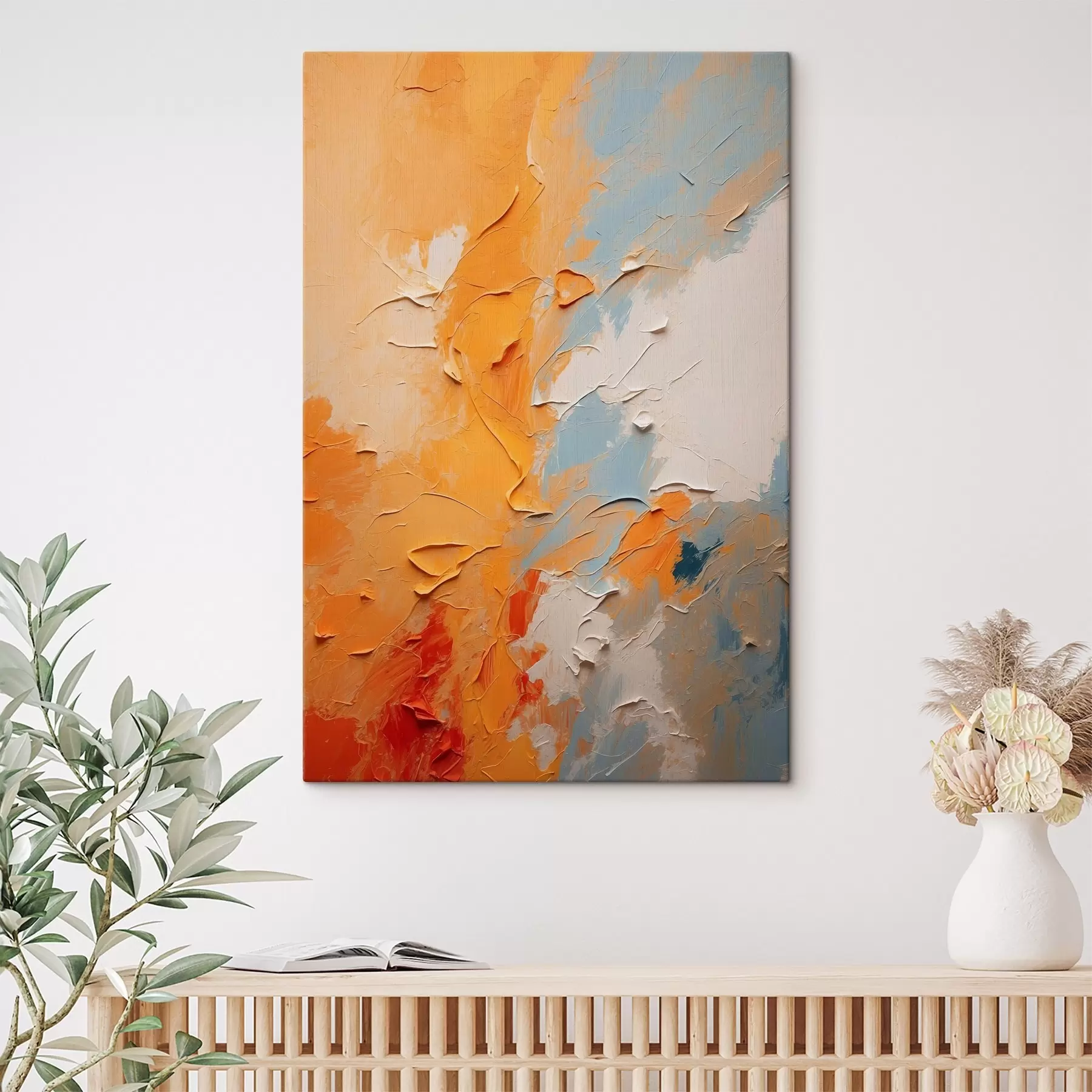 Fotobehang Abstract olieverfschilderij met gele en blauwe kleuren s44077