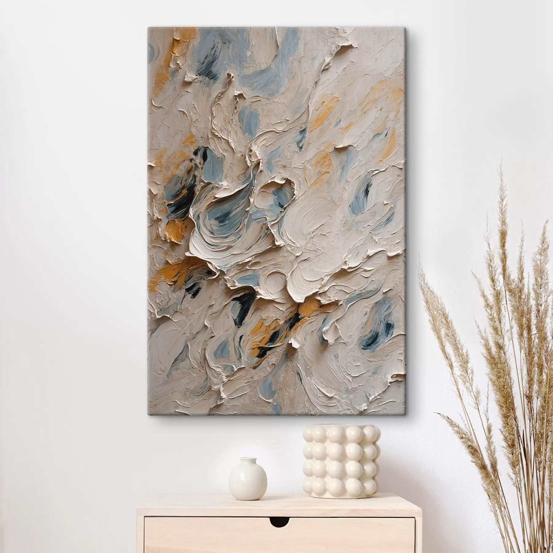 Papier peint photo Peinture à l'huile abstraite en blanc et bleu s44078